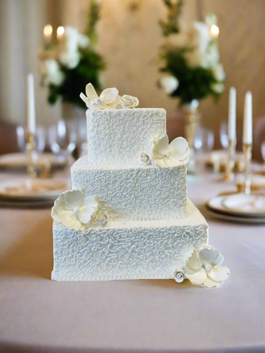 White Theme Wedding Tiered Cake
