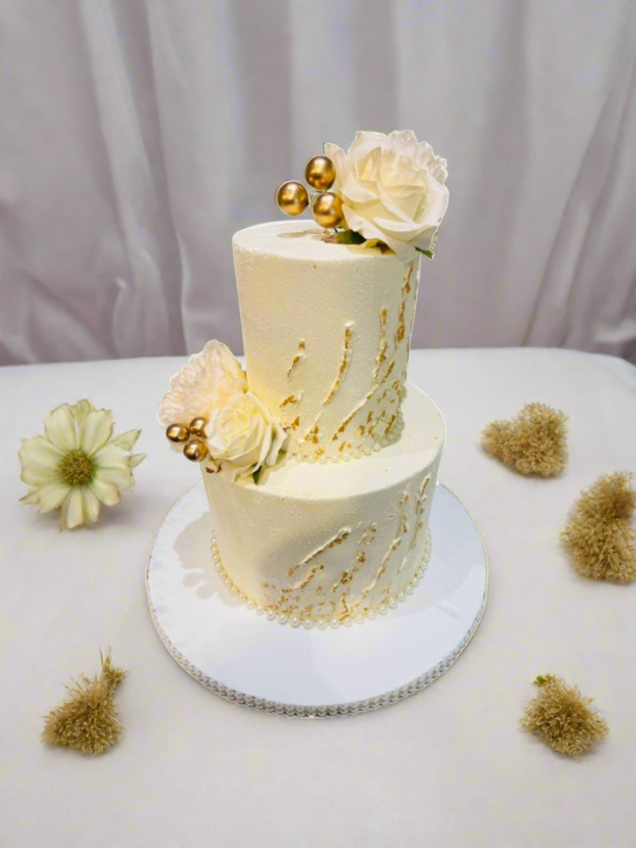 Ivory And Gold Wedding Cake