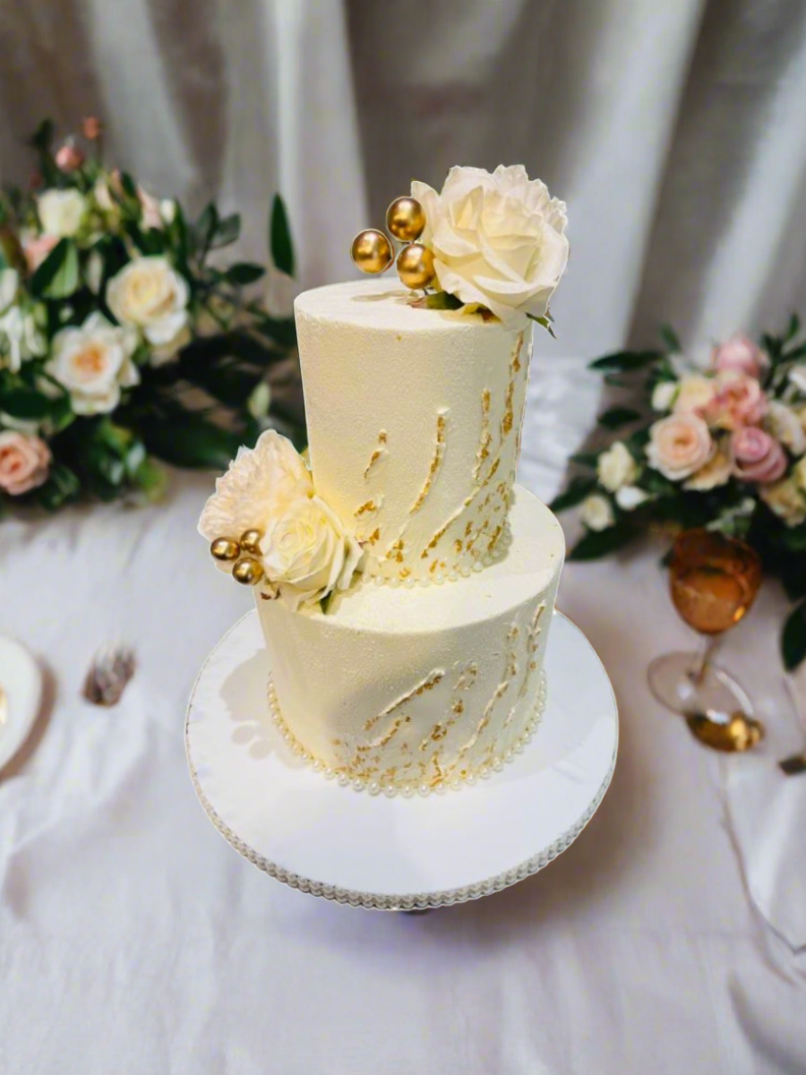 Ivory And Gold Wedding Cake