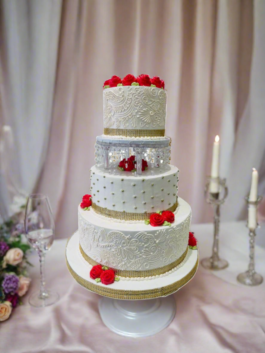 Red & Ivory String Wedding Cake
