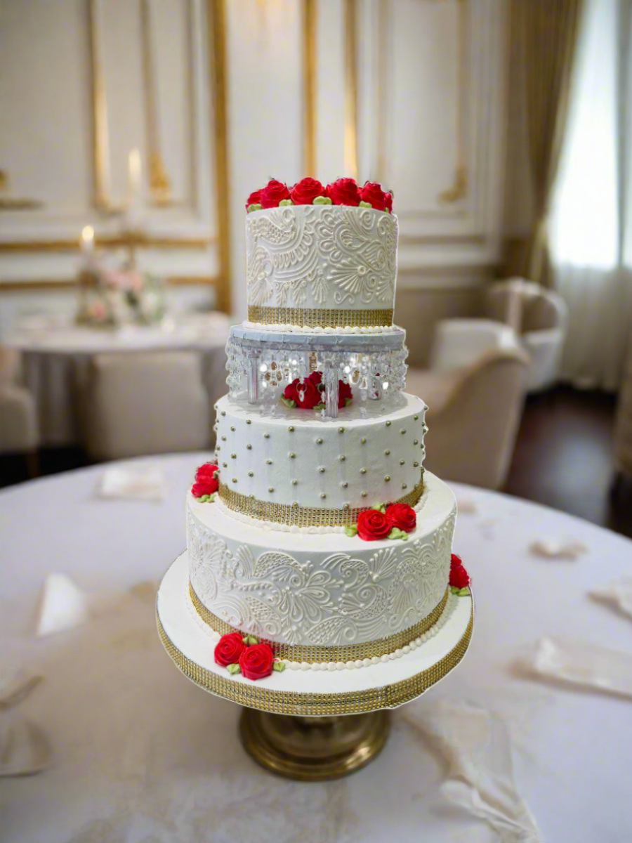 Red & Ivory String Wedding Cake