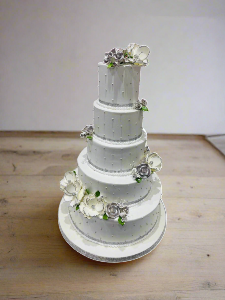 Evelyn White & Silver Wedding Cake