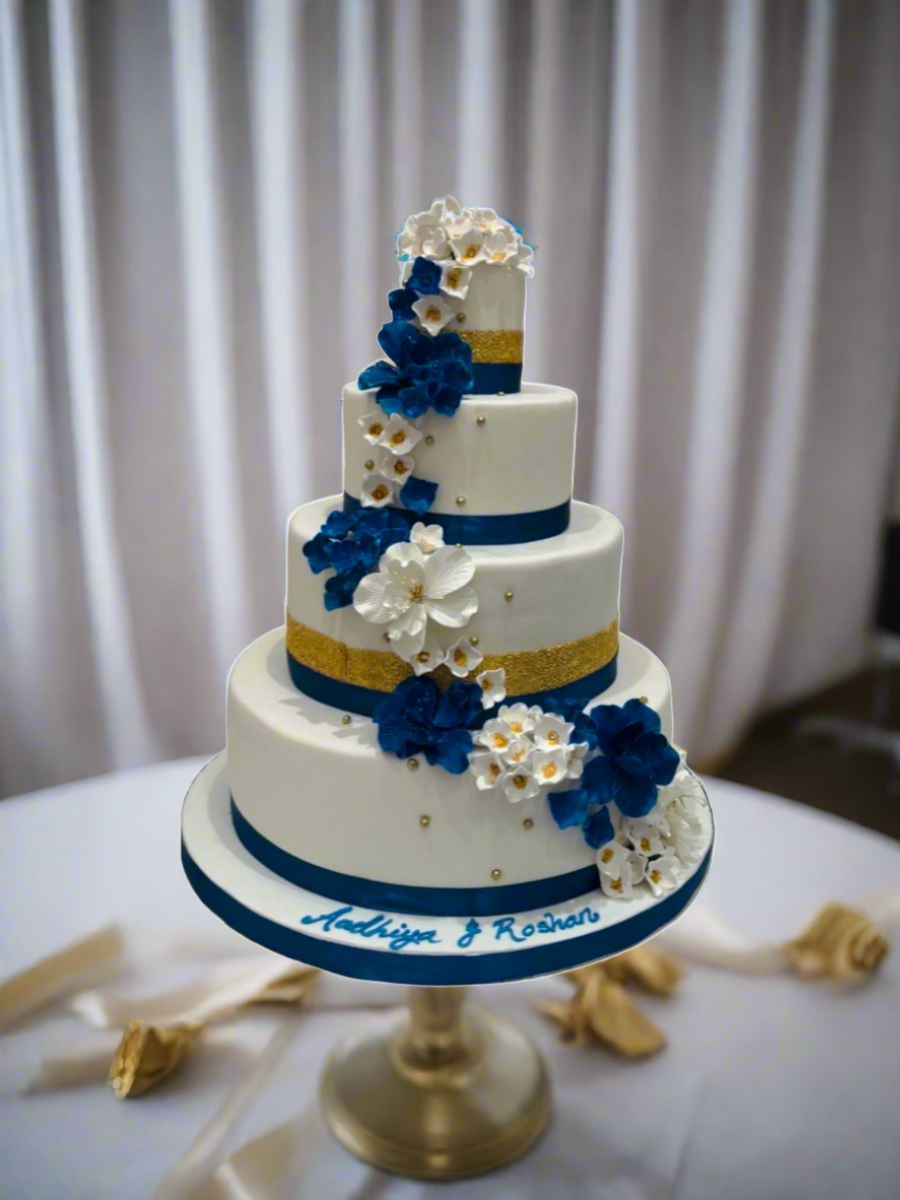 Royal Blue & Gold Wedding Cake