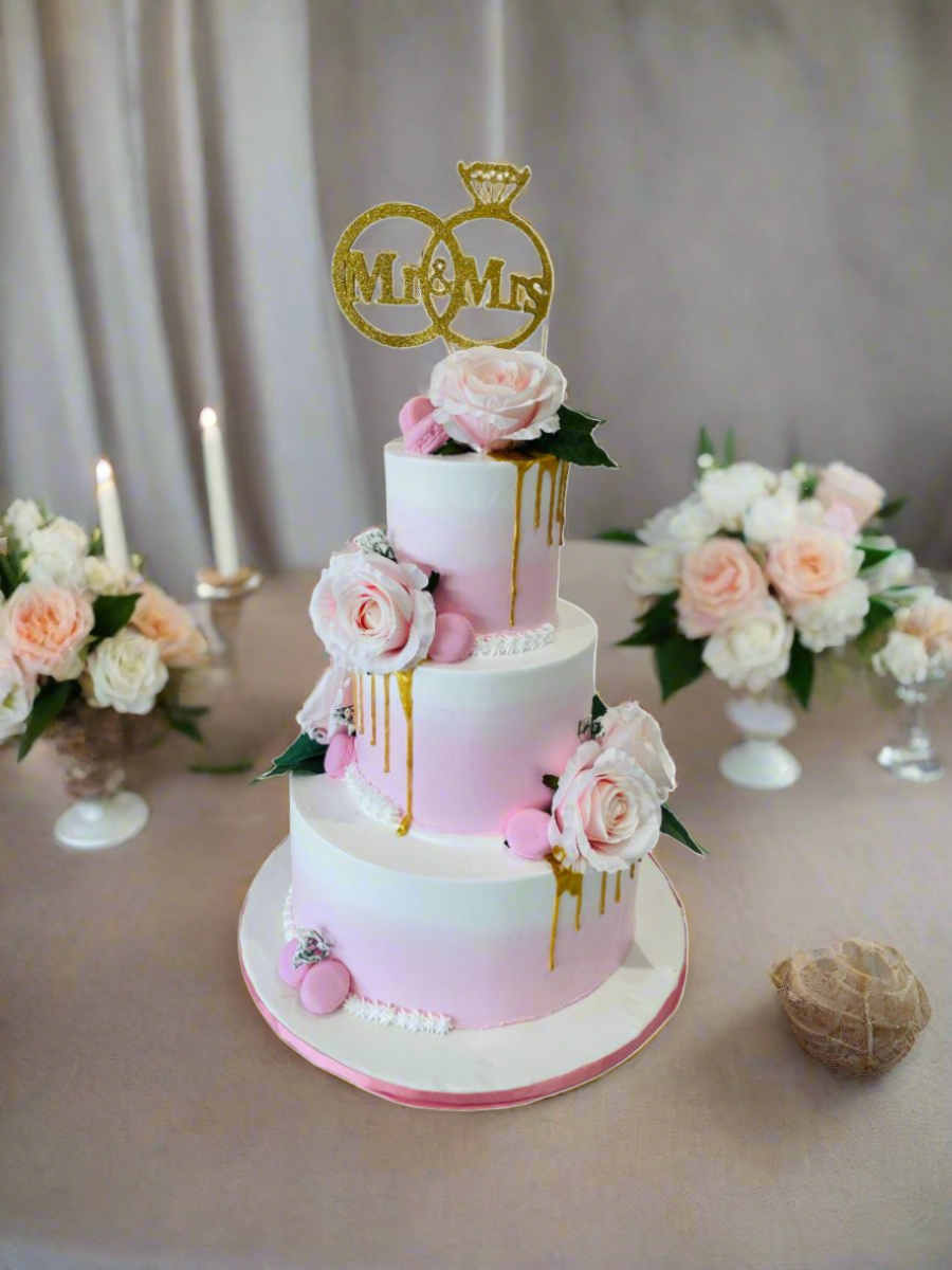 Pink & Gold Wedding Tiered Cake