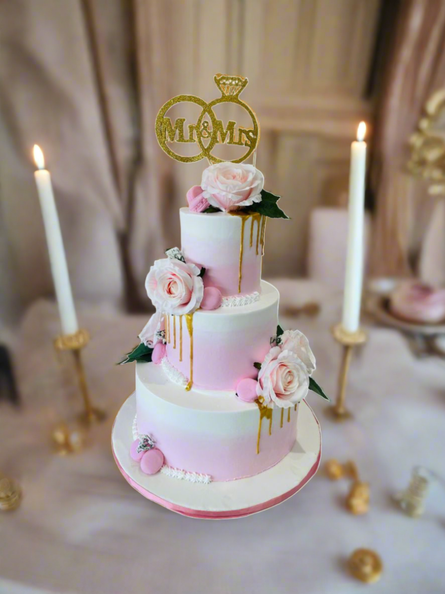 Pink & Gold Wedding Tiered Cake