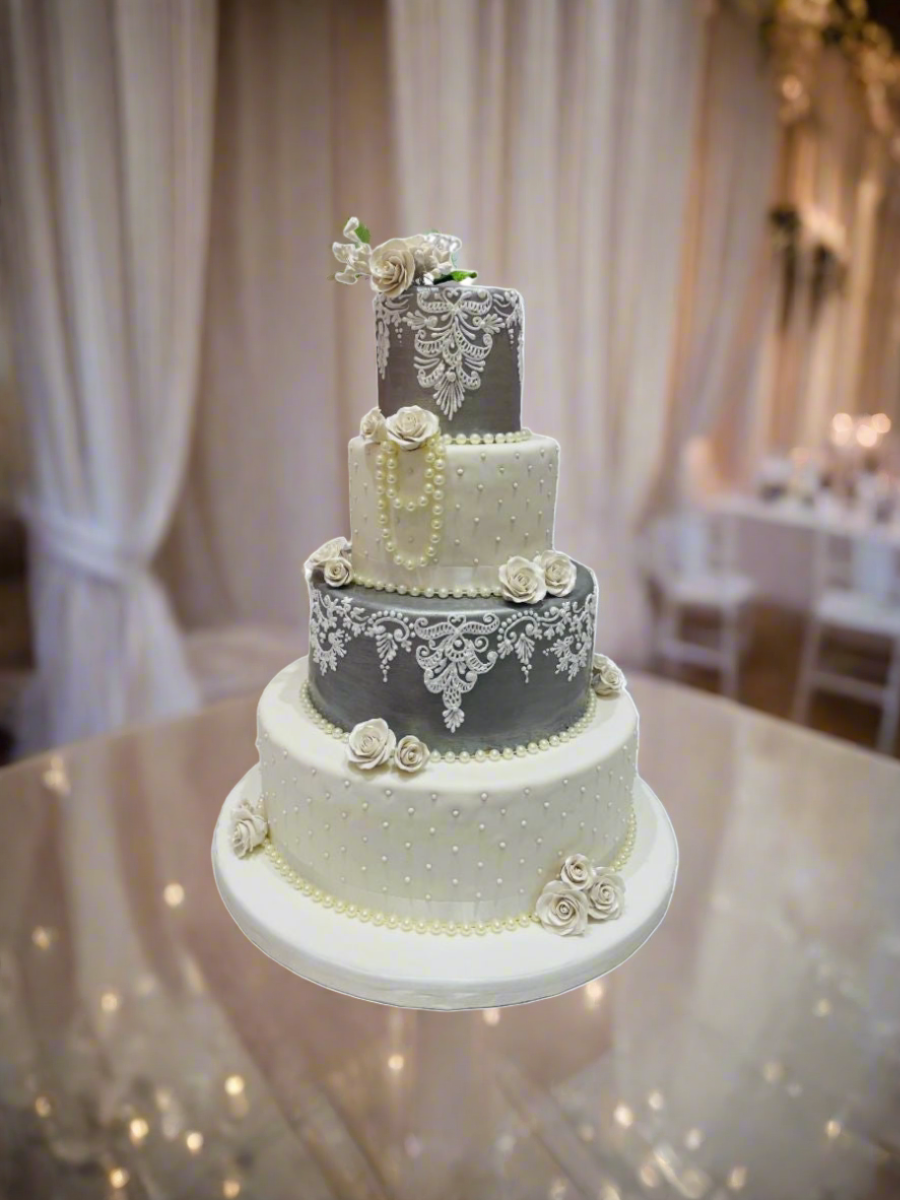 Silver & White Wedding Cake