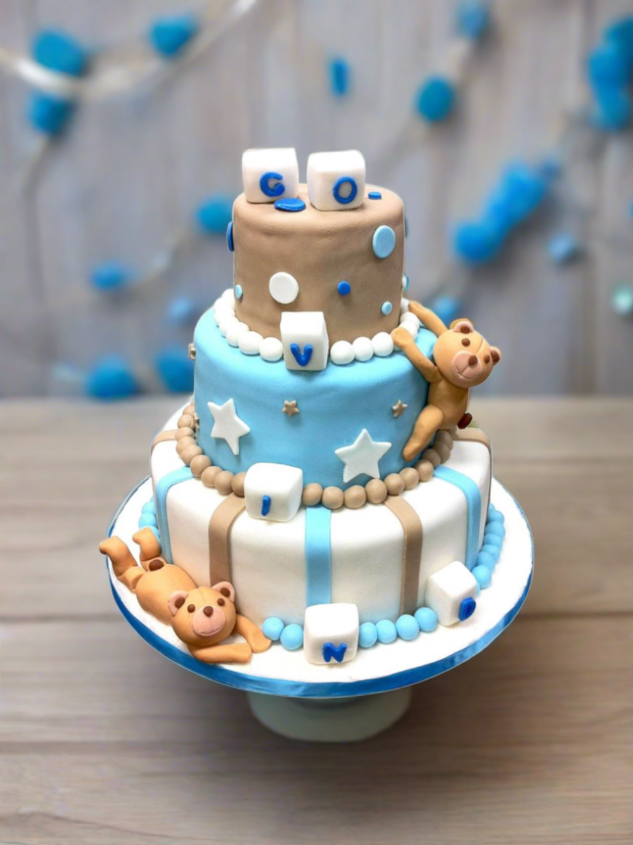 Brown Baby Bear Shower Tiered Cake