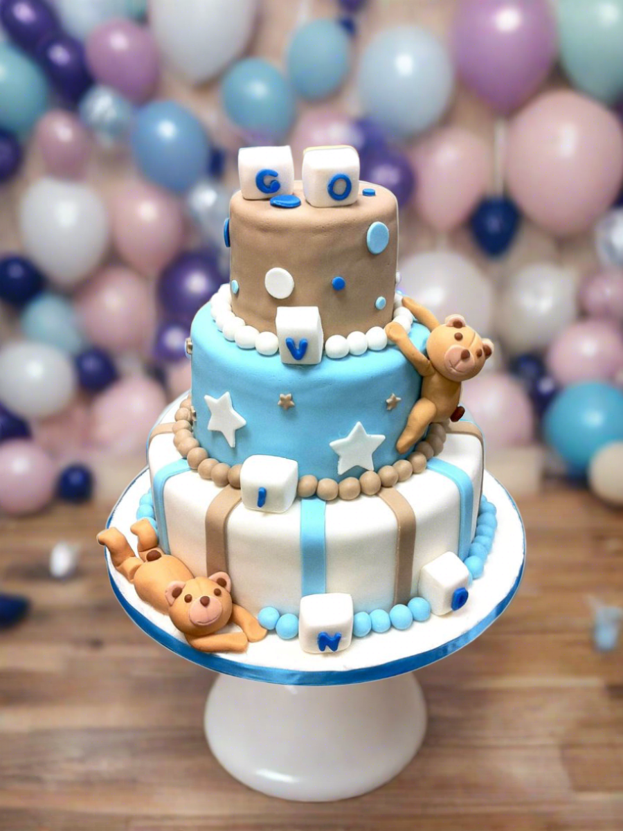Brown Baby Bear Shower Tiered Cake