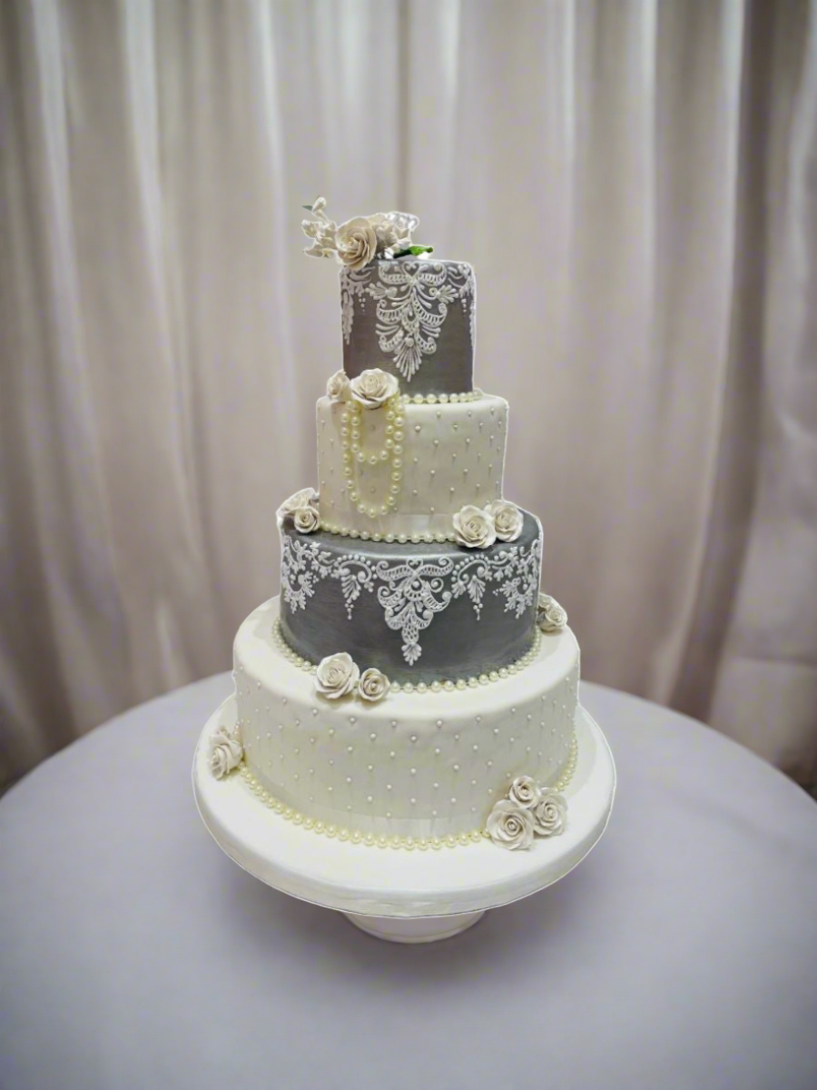 Silver & White Wedding Cake