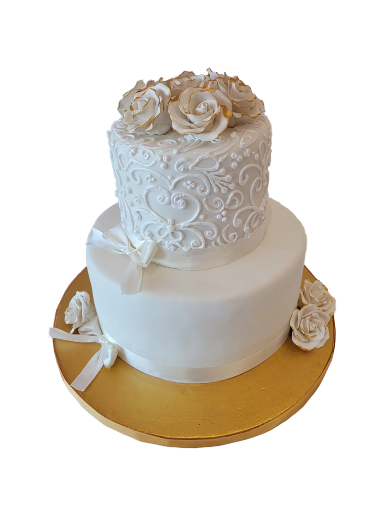 White And Gold Fondant Tiered Cake