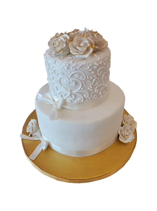 White And Gold Fondant Tiered Cake