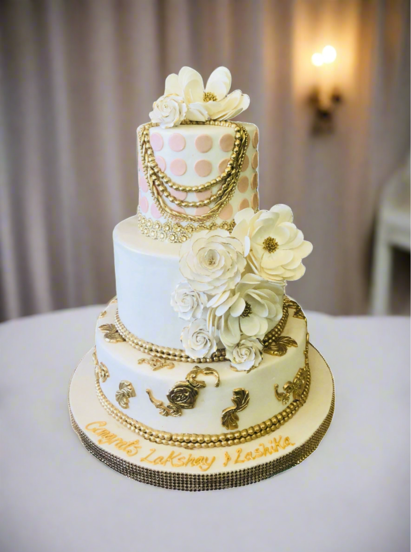 White & Gold Wedding Cake