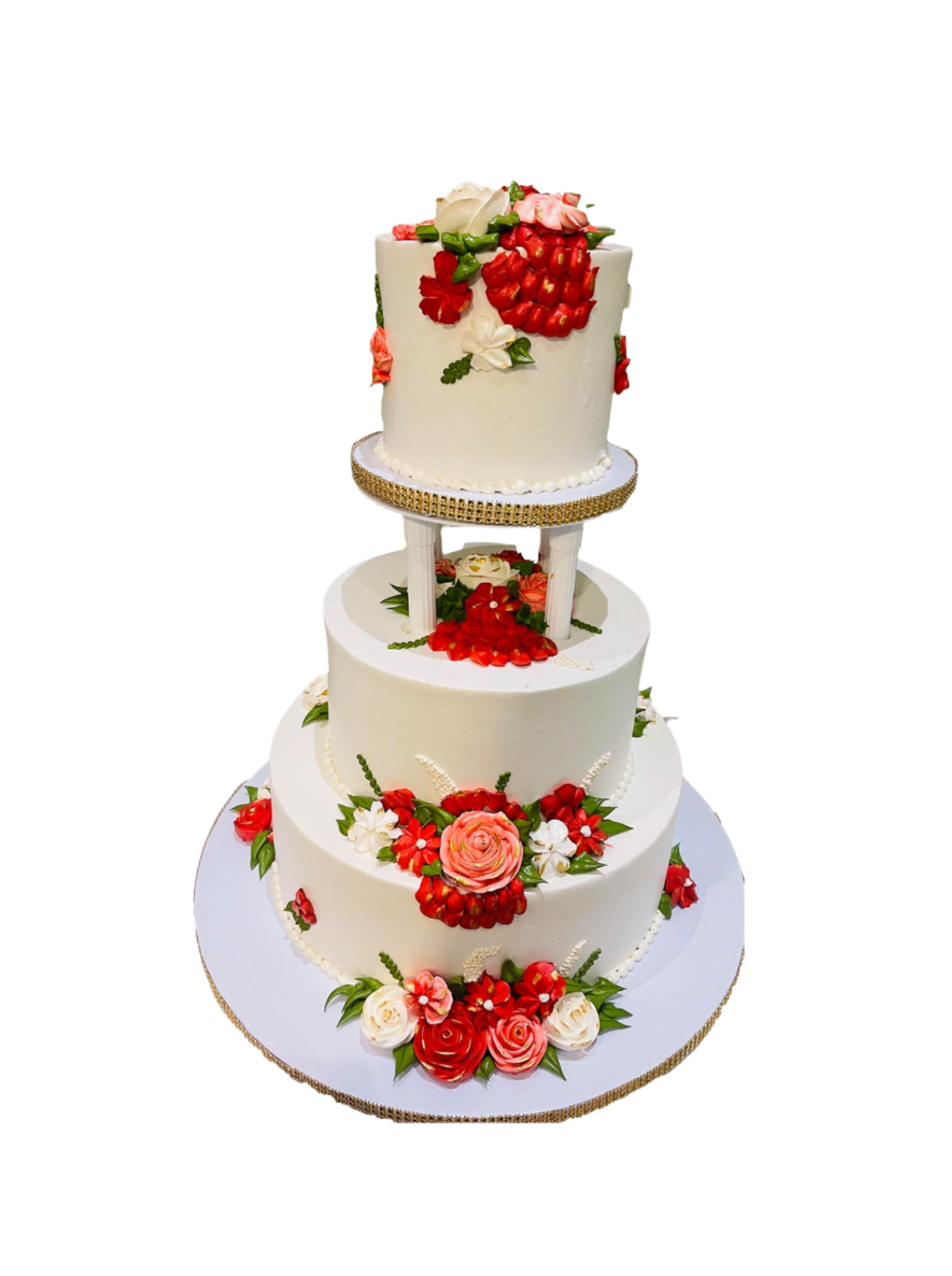 Ivory  & Red Floral Wedding Cake