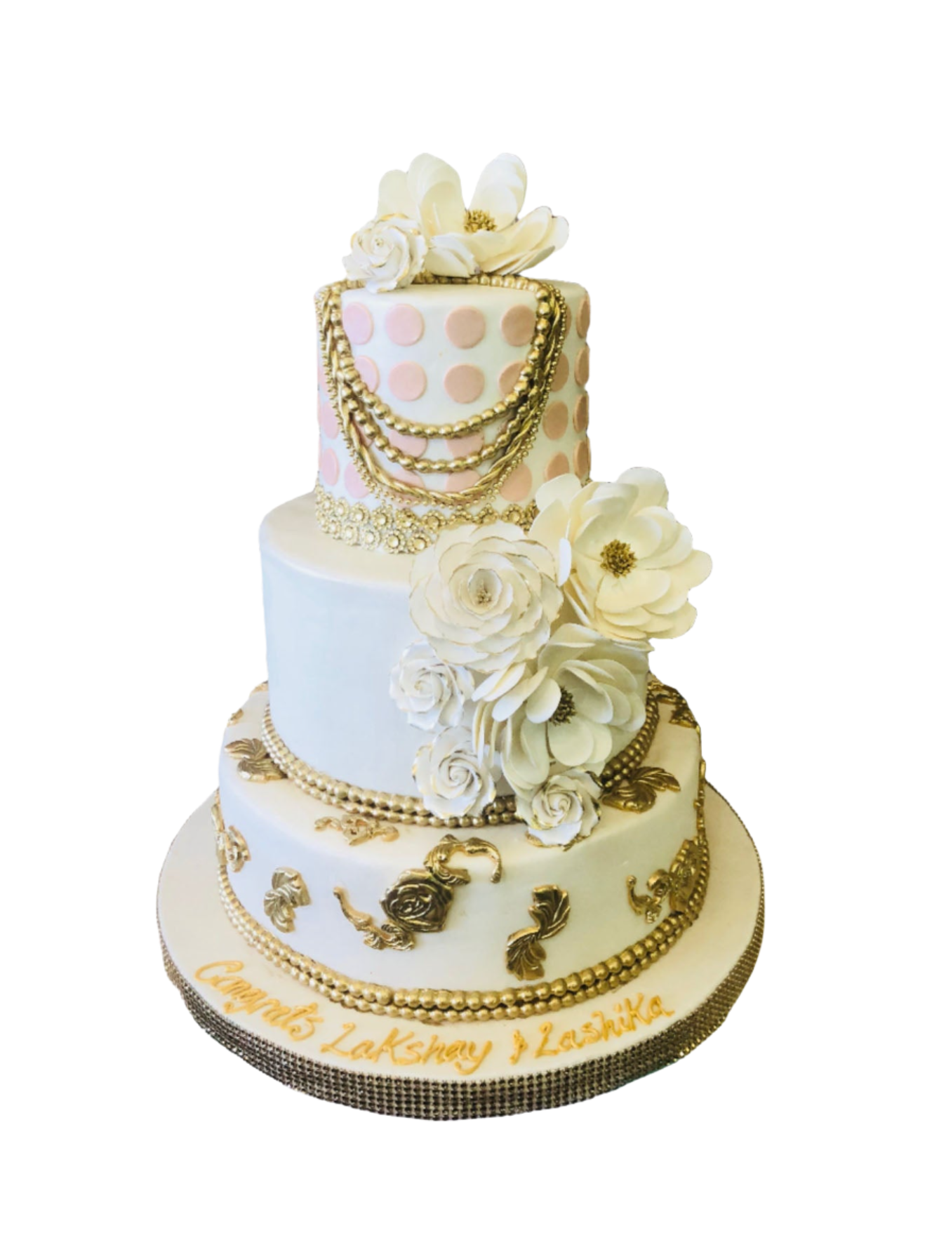 White & Gold Wedding Cake