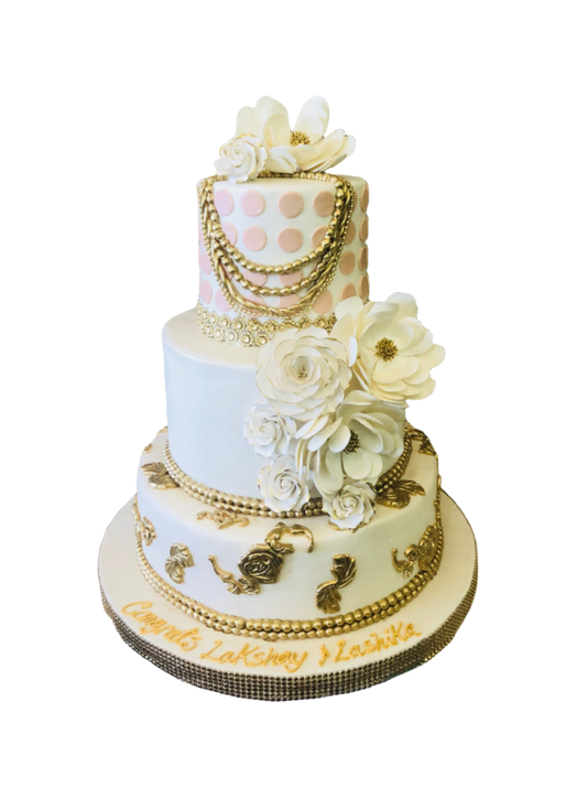 White & Gold Wedding Cake