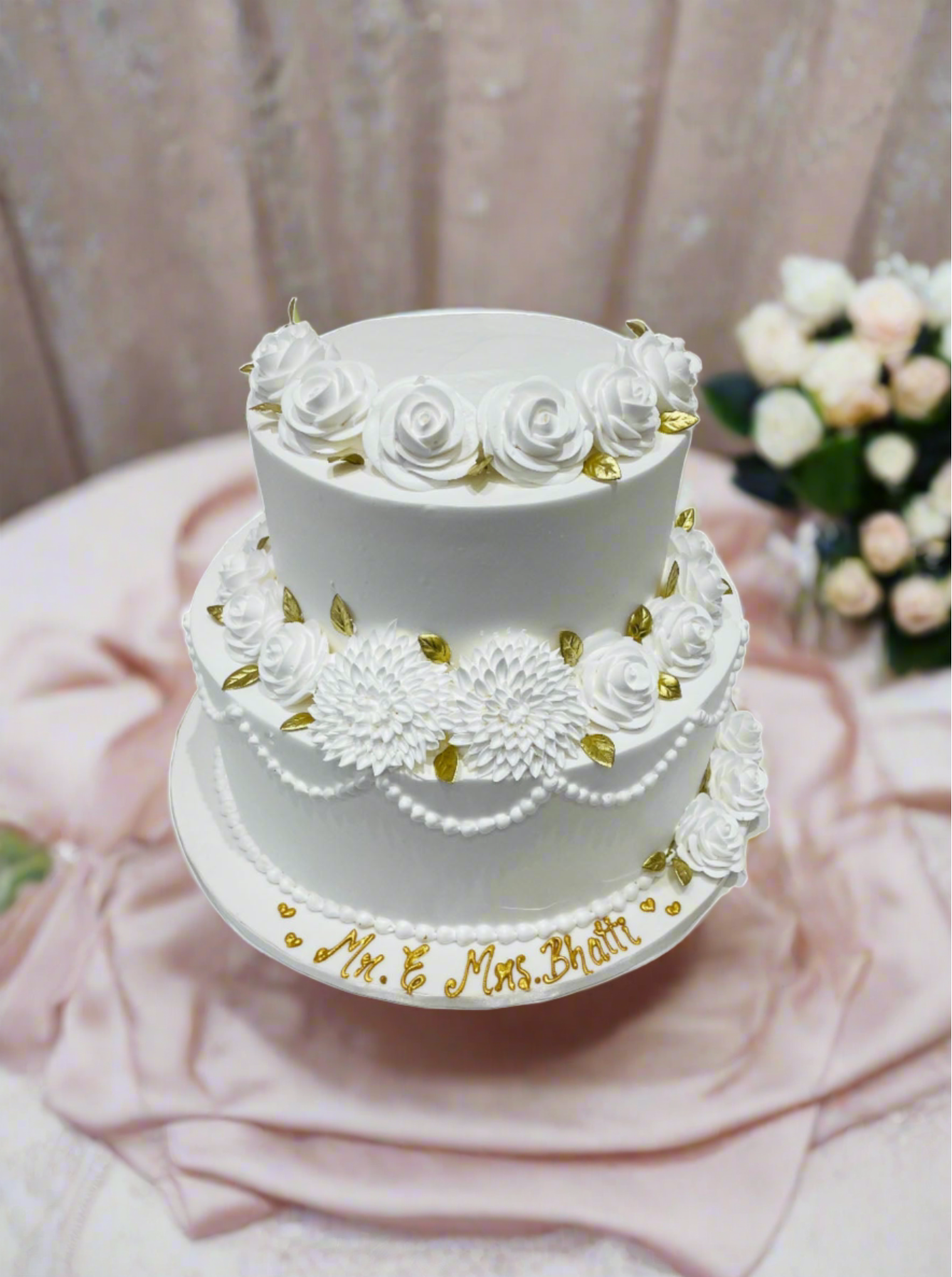White And Gold Wedding Cake