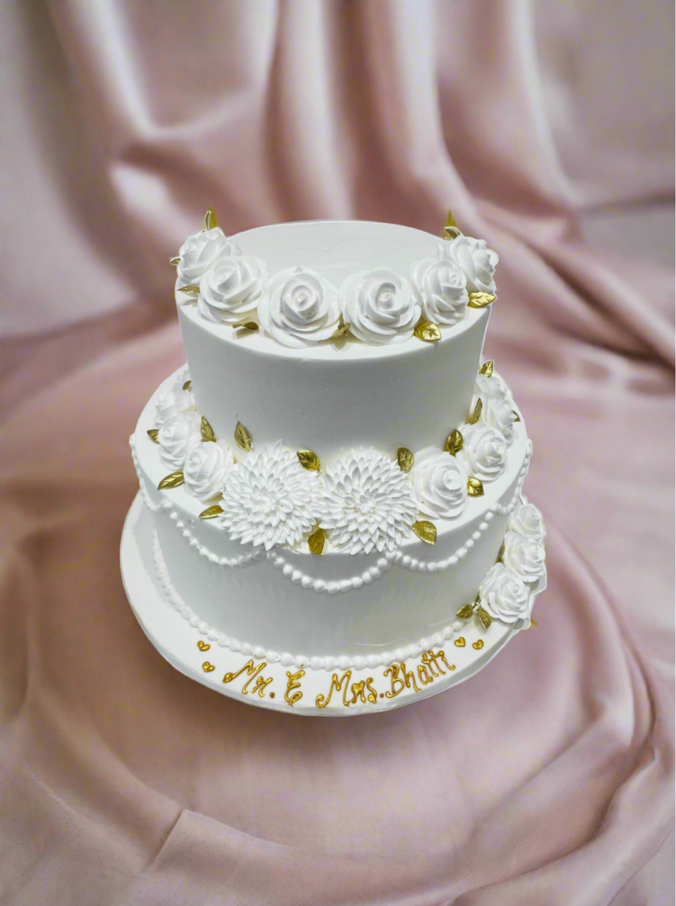 White And Gold Wedding Cake