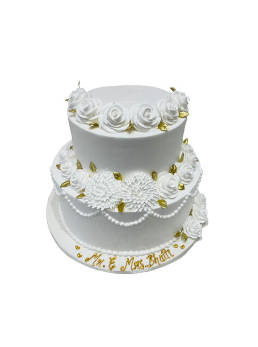 White And Gold Wedding Cake
