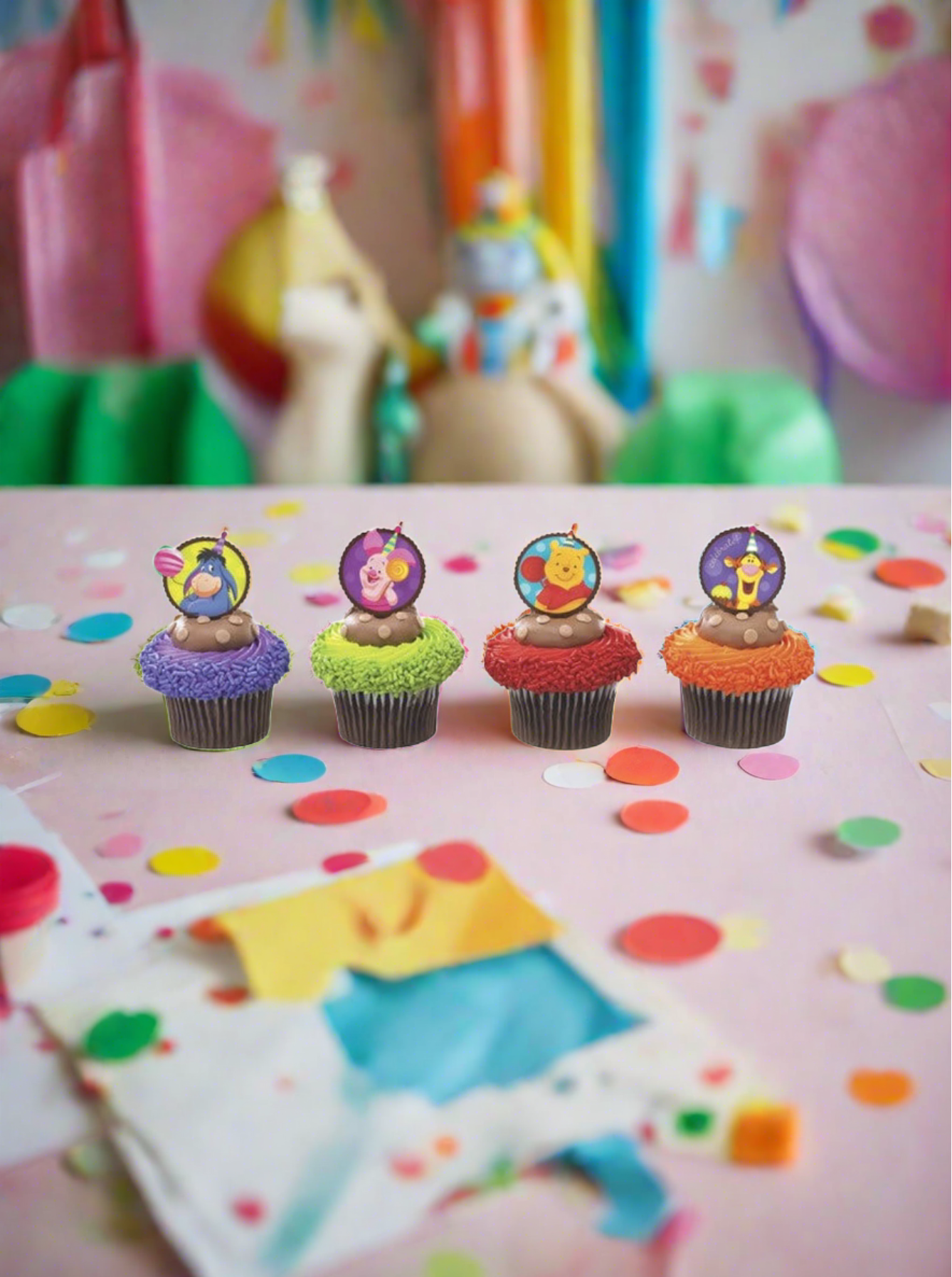 Winnie The Pooh Celebrate Pic Cupcakes - (Pack of 6)