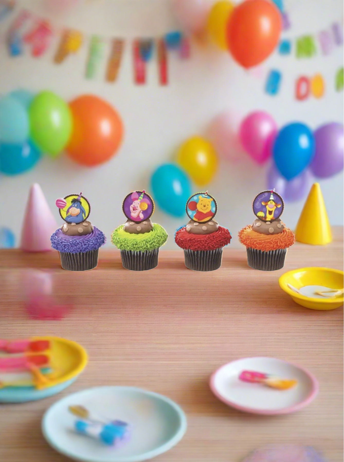 Winnie The Pooh Celebrate Pic Cupcakes - (Pack of 6)