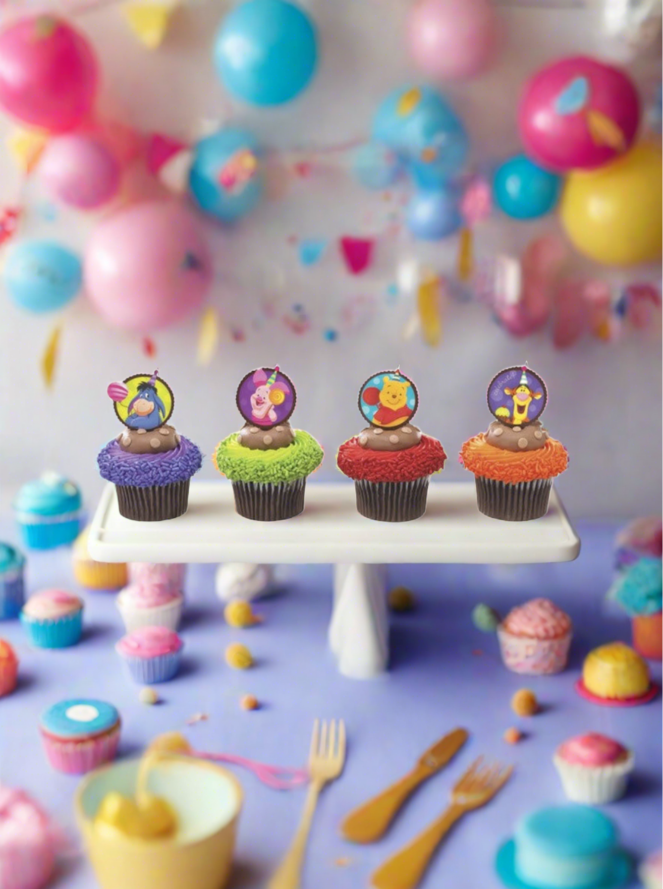 Winnie The Pooh Celebrate Pic Cupcakes - (Pack of 6)