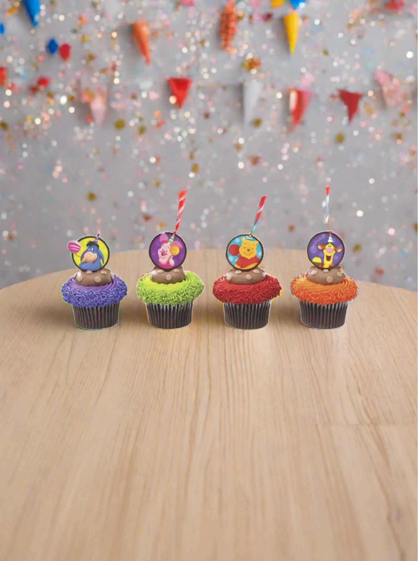 Winnie The Pooh Celebrate Pic Cupcakes - (Pack of 6)
