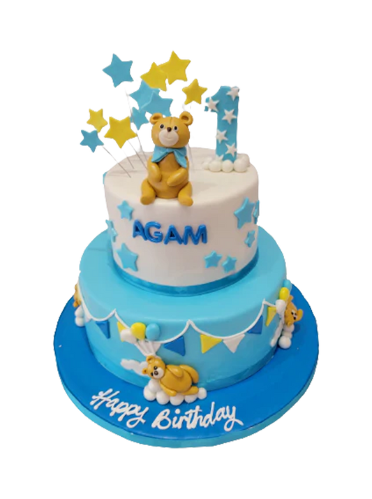 Agam Teddy Fondant Tiered Cake