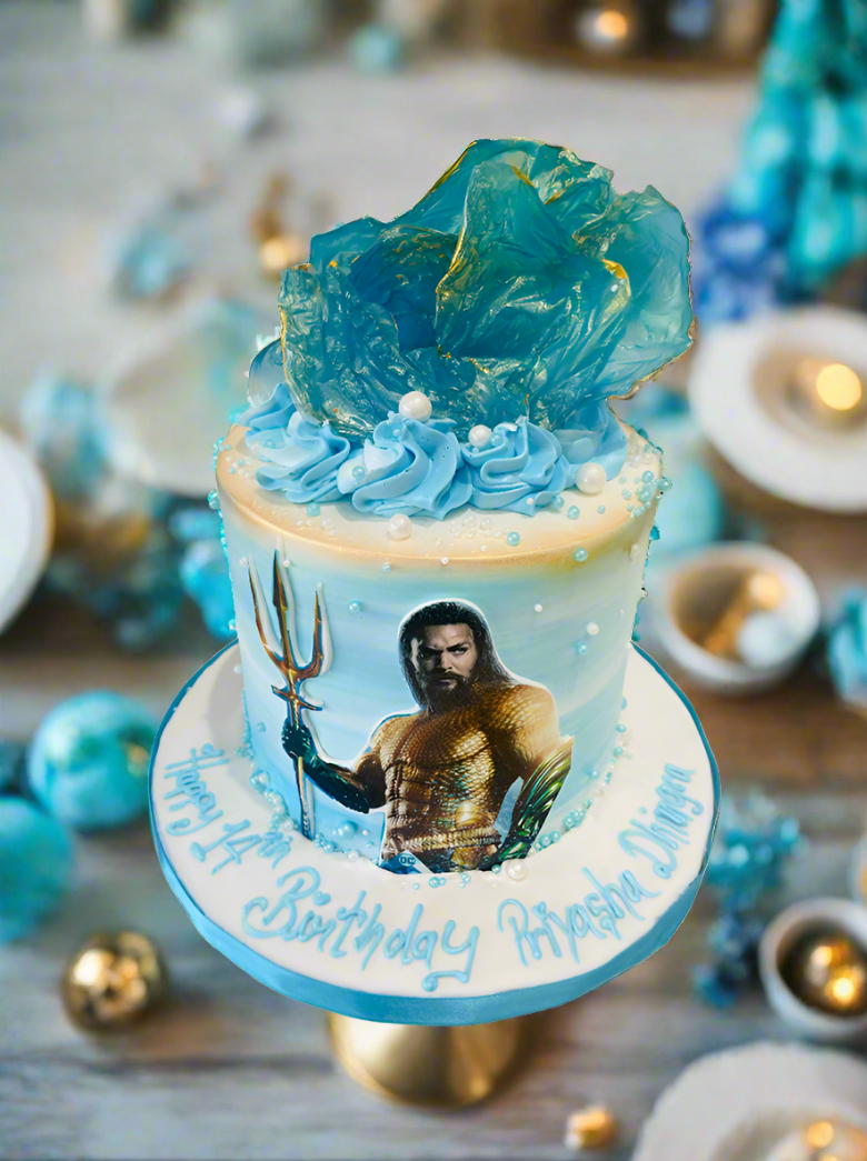 Aquaman Blue Cream Cake