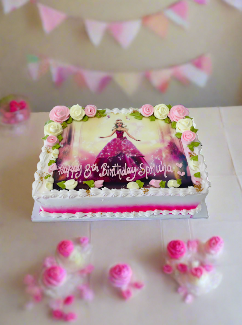 Barbie Floral Photo Cake