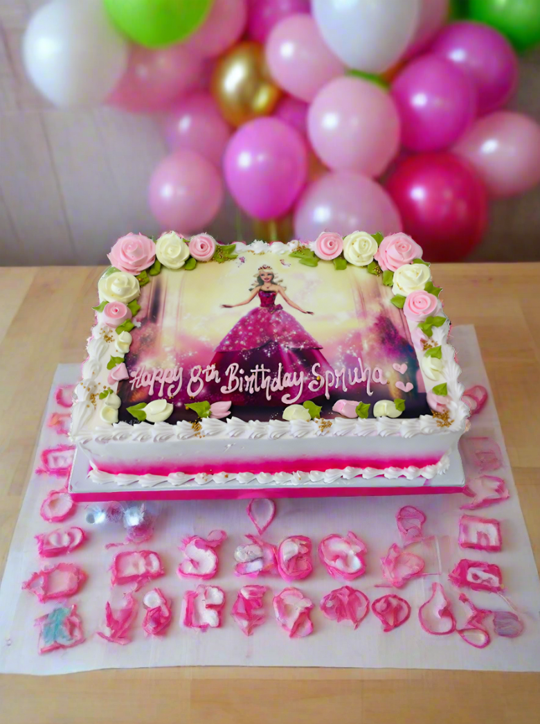 Barbie Floral Photo Cake