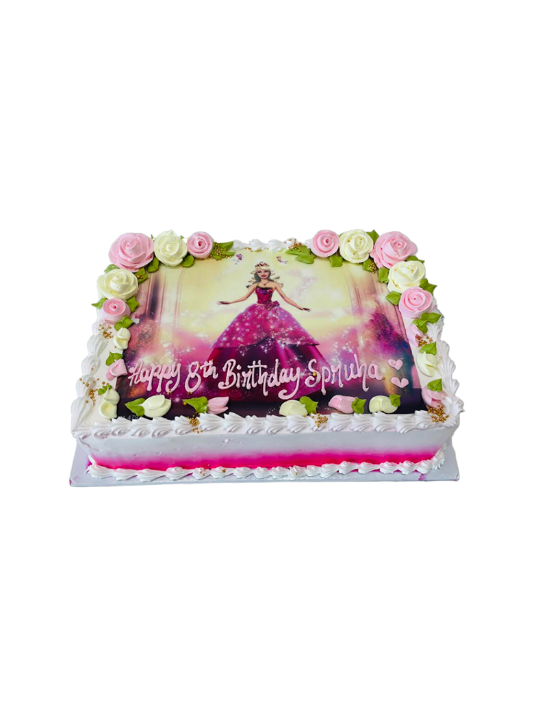Barbie Floral Photo Cake