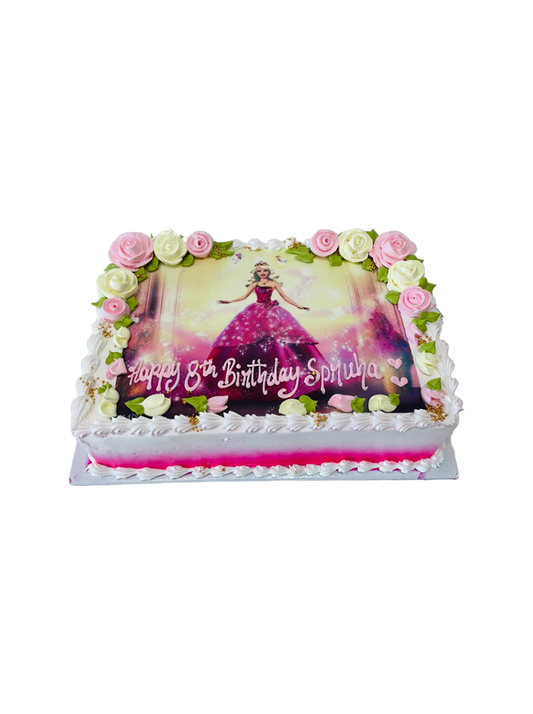 Barbie Floral Photo Cake