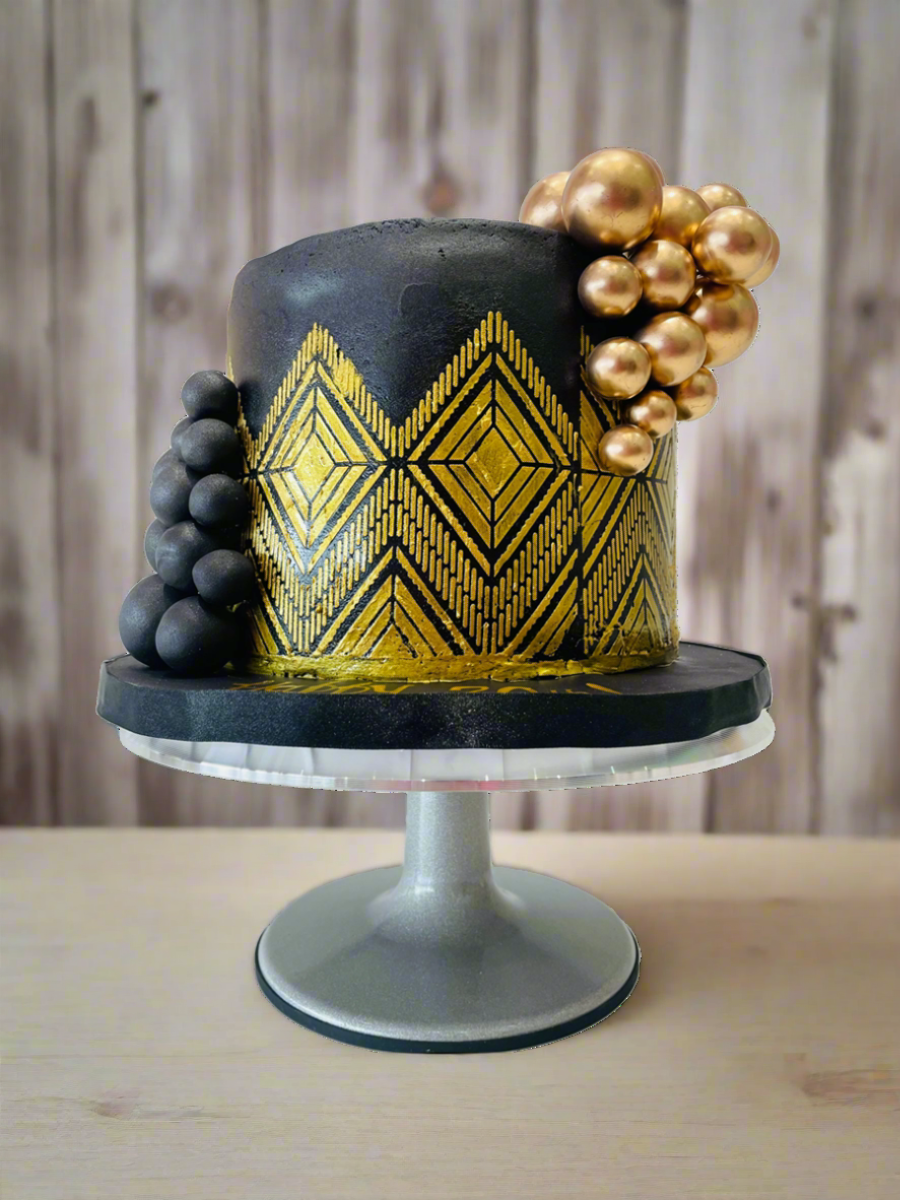 Black & Gold Demask Fondant Cake