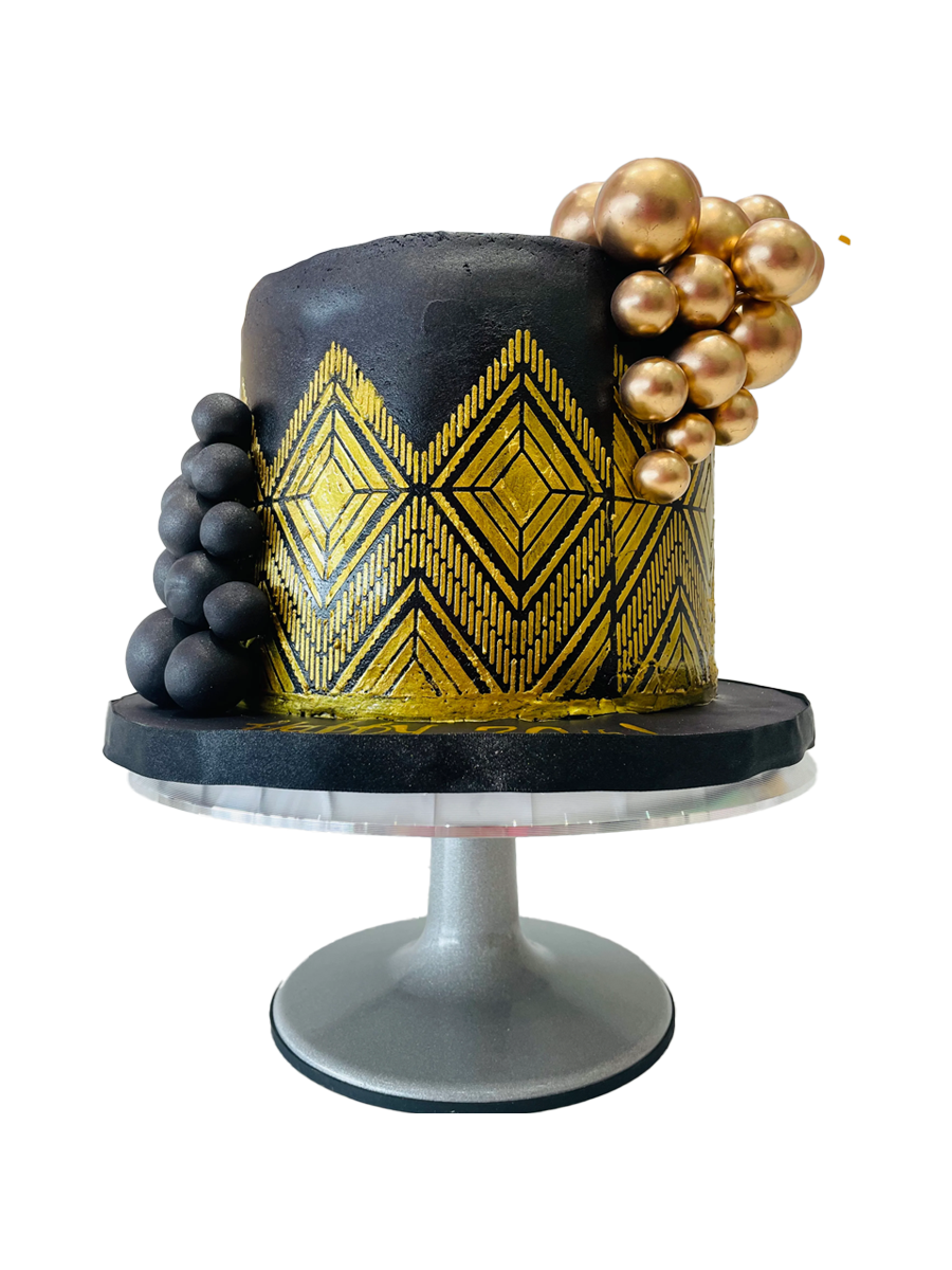 Black & Gold Demask Fondant Cake
