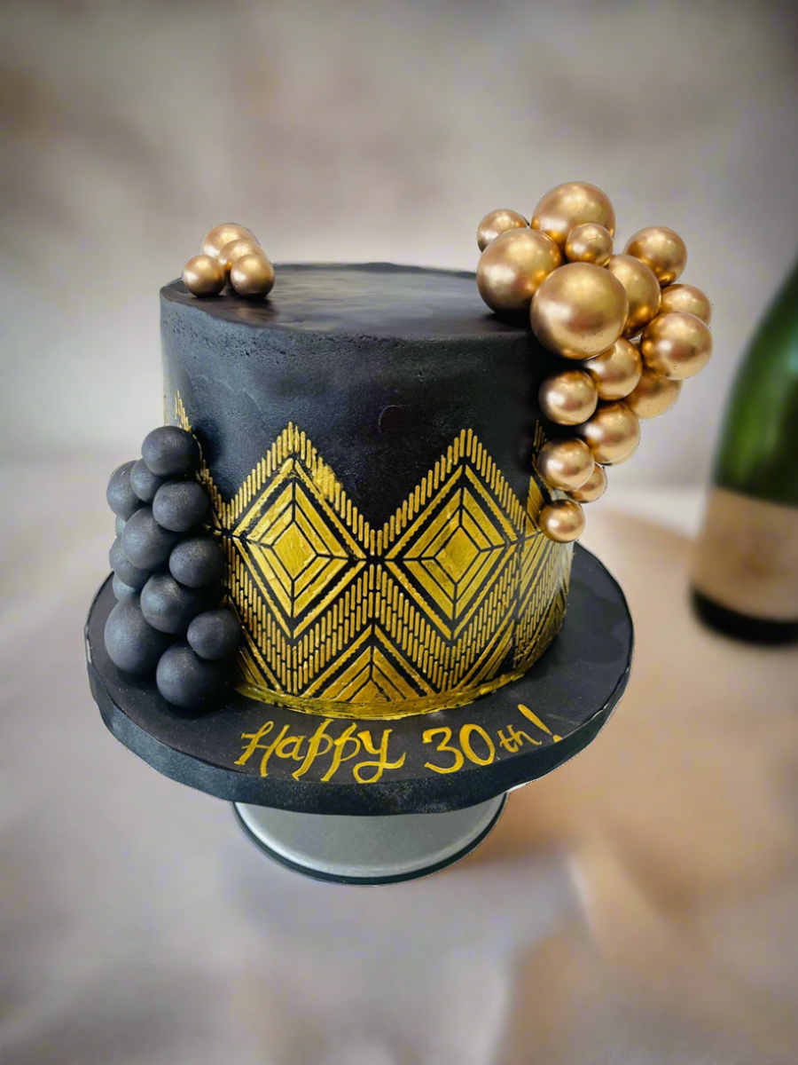 Black & Gold Demask Fondant Cake