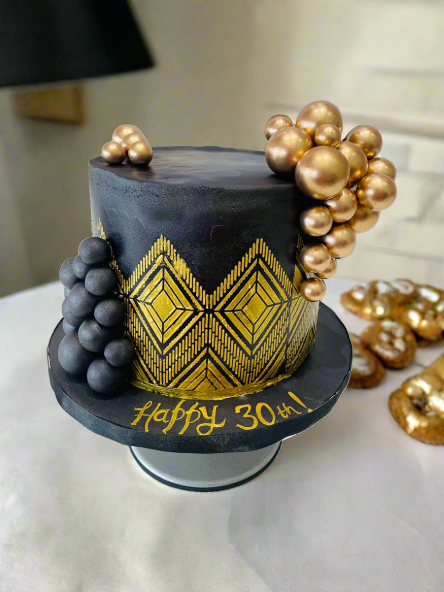 Black & Gold Demask Fondant Cake
