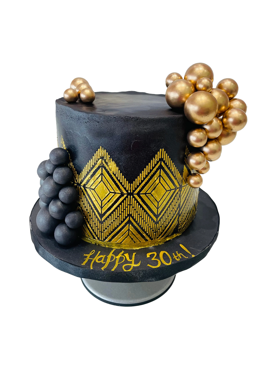 Black & Gold Demask Fondant Cake