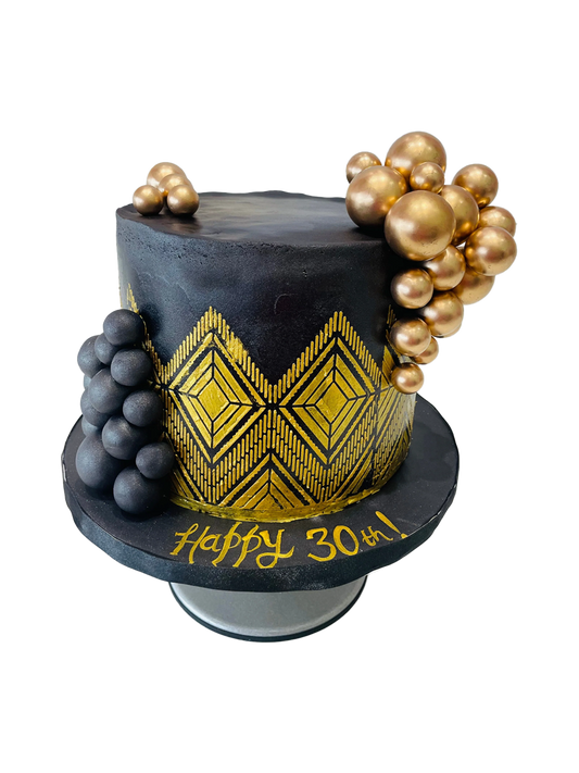 Black & Gold Demask Fondant Cake
