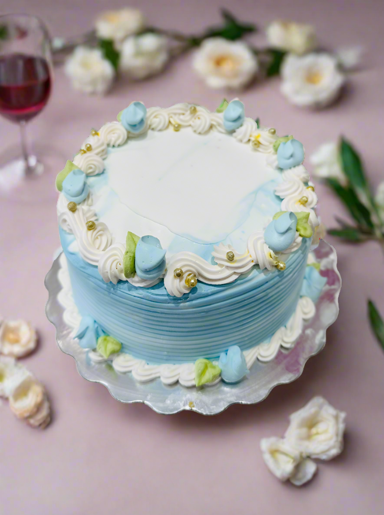 Blue Buds Birthday Cake