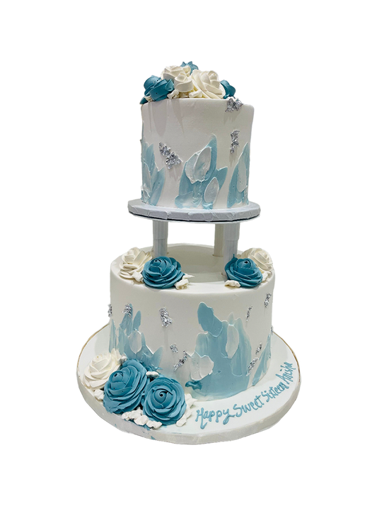 Blue & Silver Birthday Cake