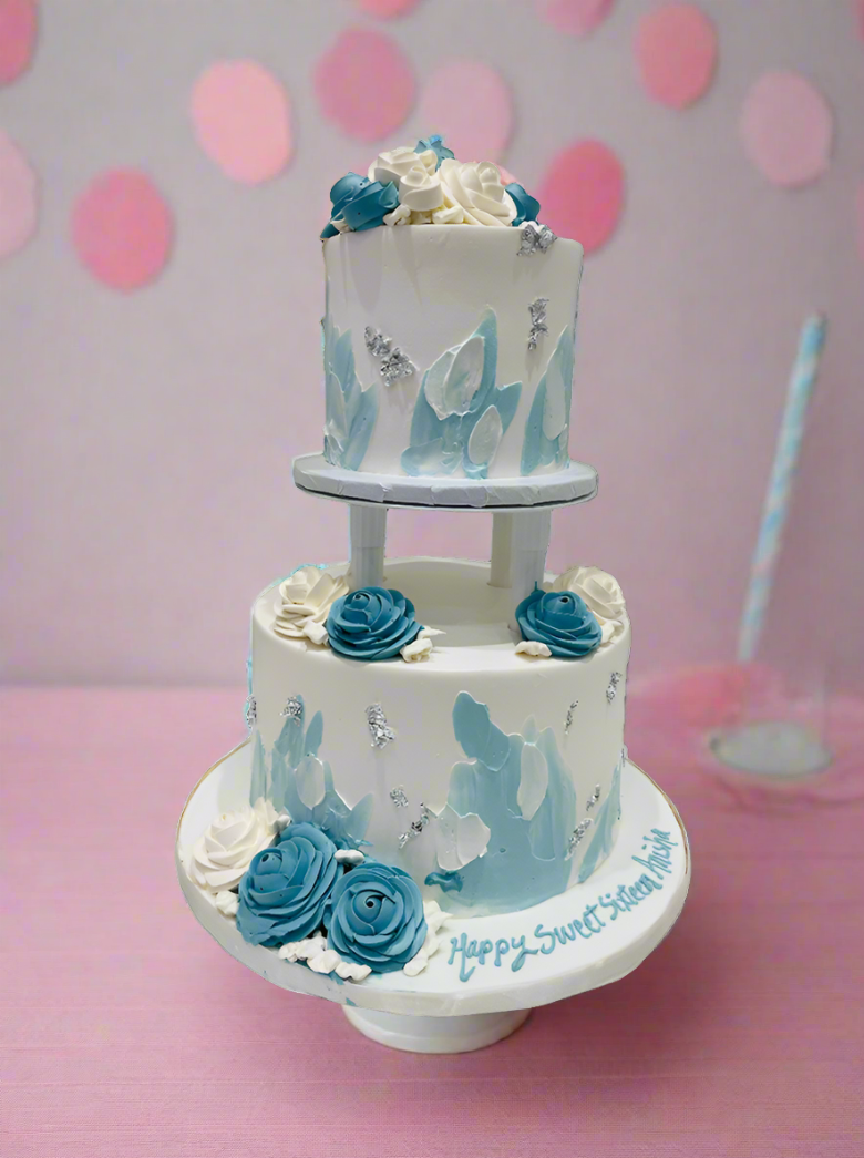 Blue & Silver Birthday Cake