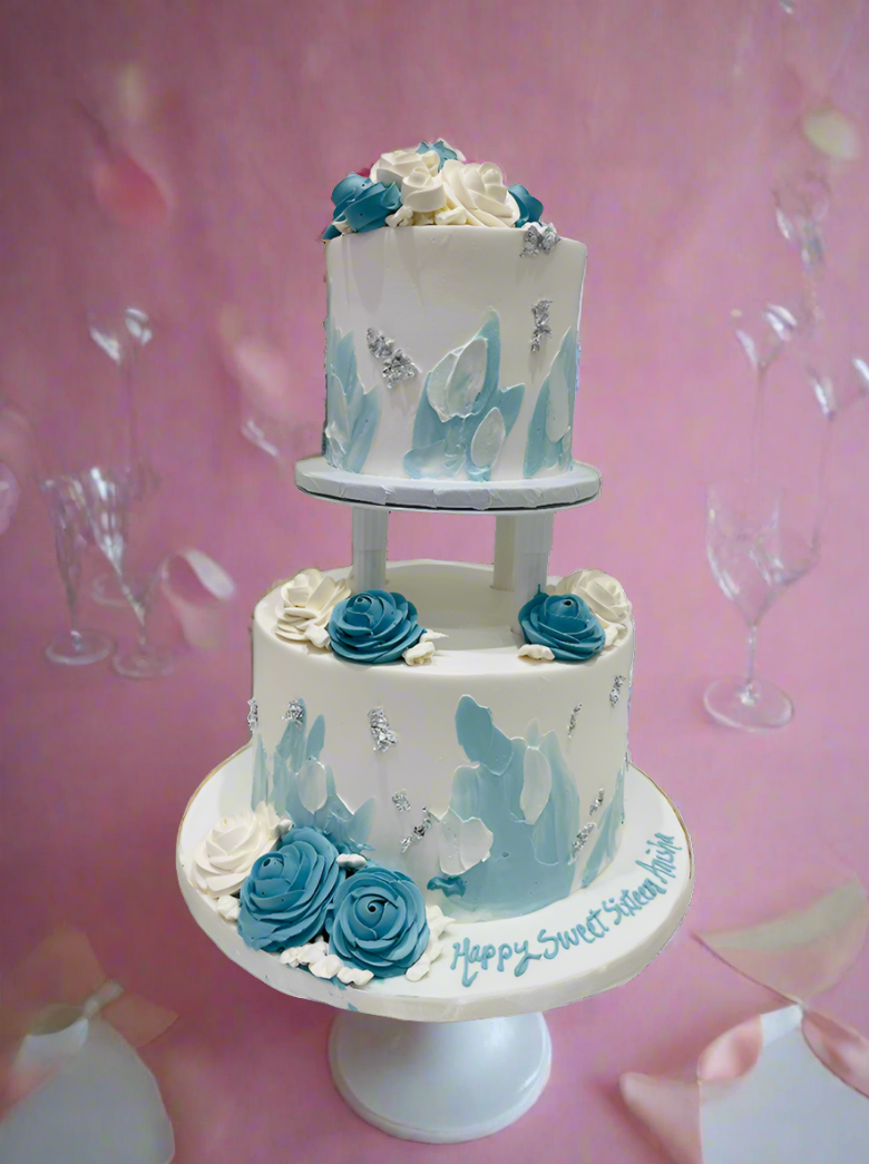 Blue & Silver Birthday Cake