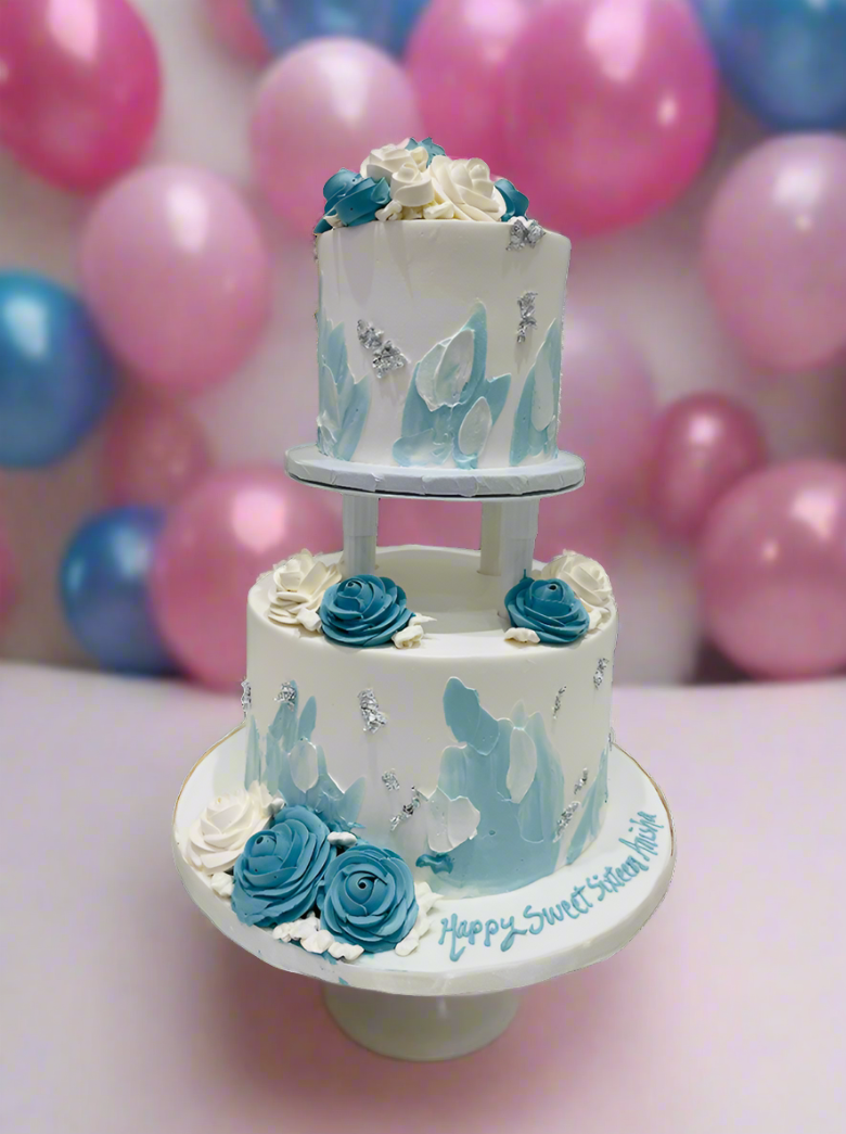 Blue & Silver Birthday Cake