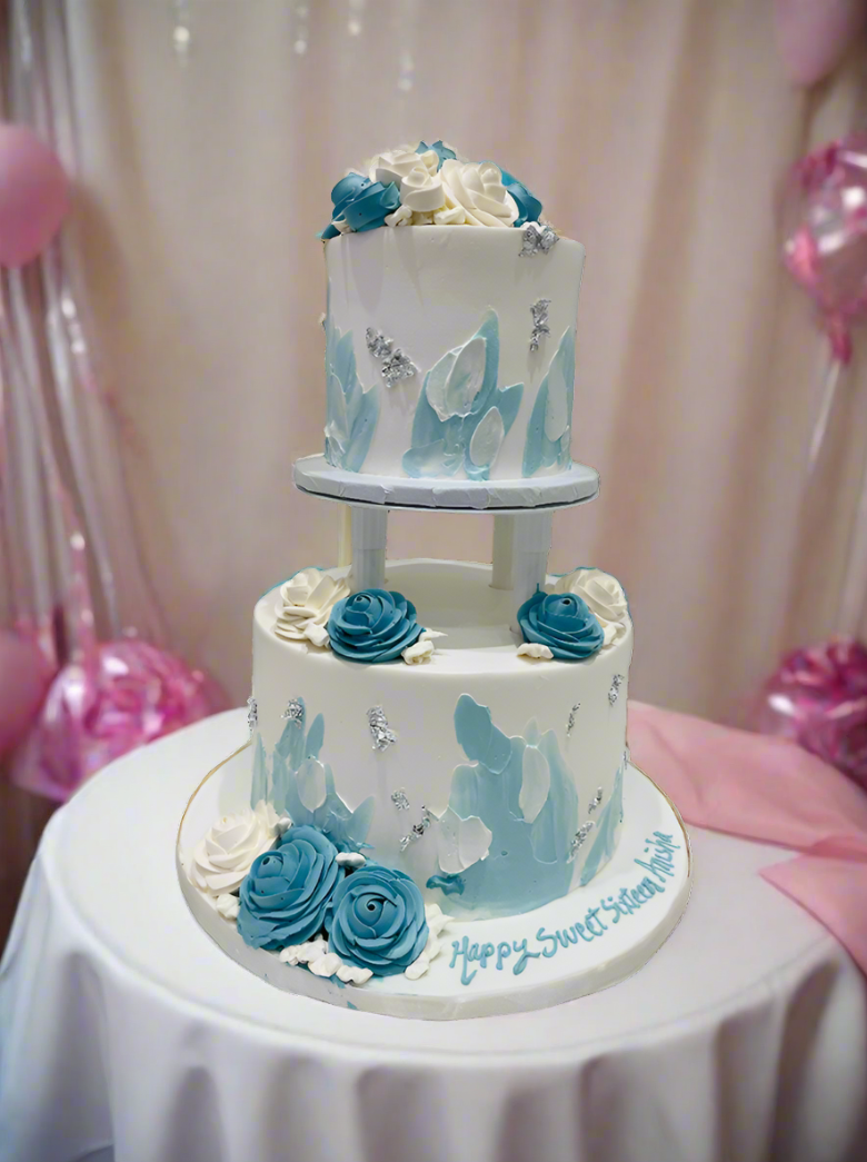 Blue & Silver Birthday Cake