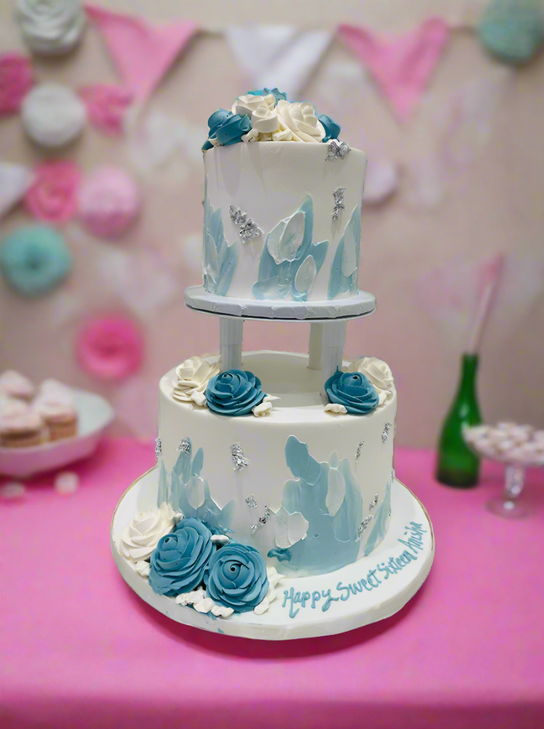 Blue & Silver Birthday Cake