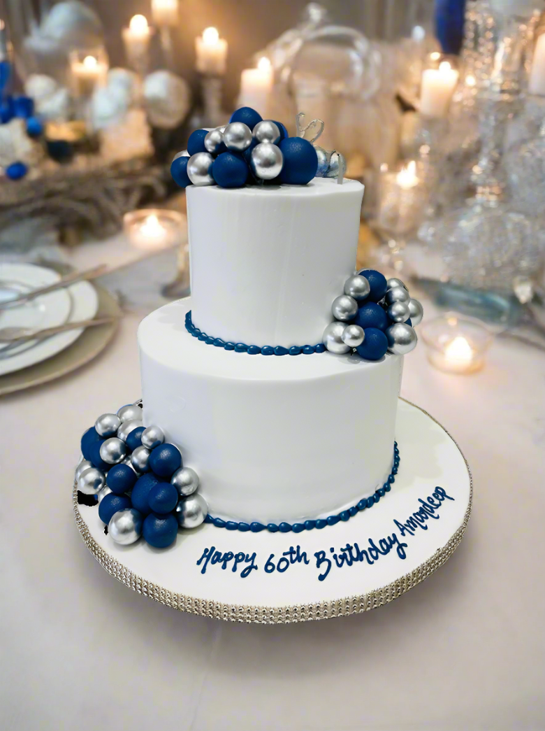Blue & White Tiered Cake