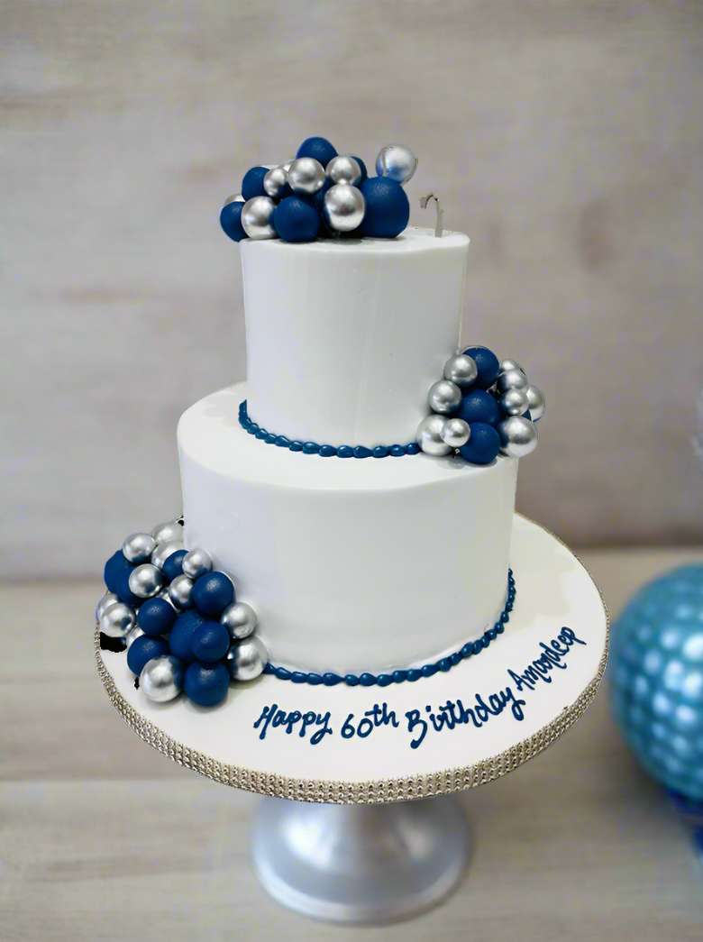 Blue & White Tiered Cake