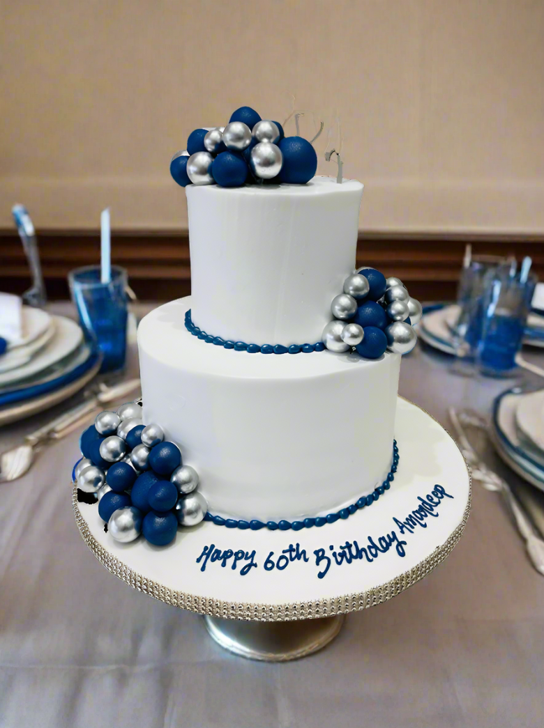 Blue & White Tiered Cake