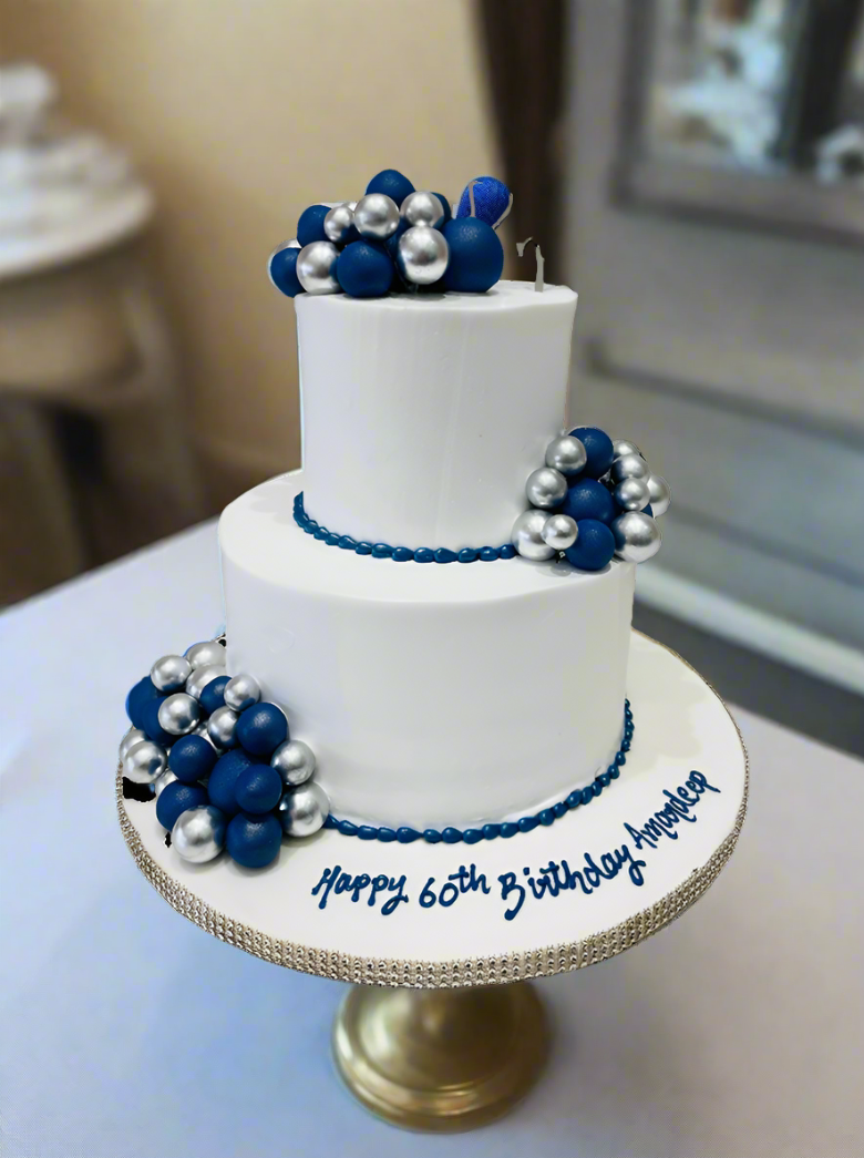 Blue & White Tiered Cake
