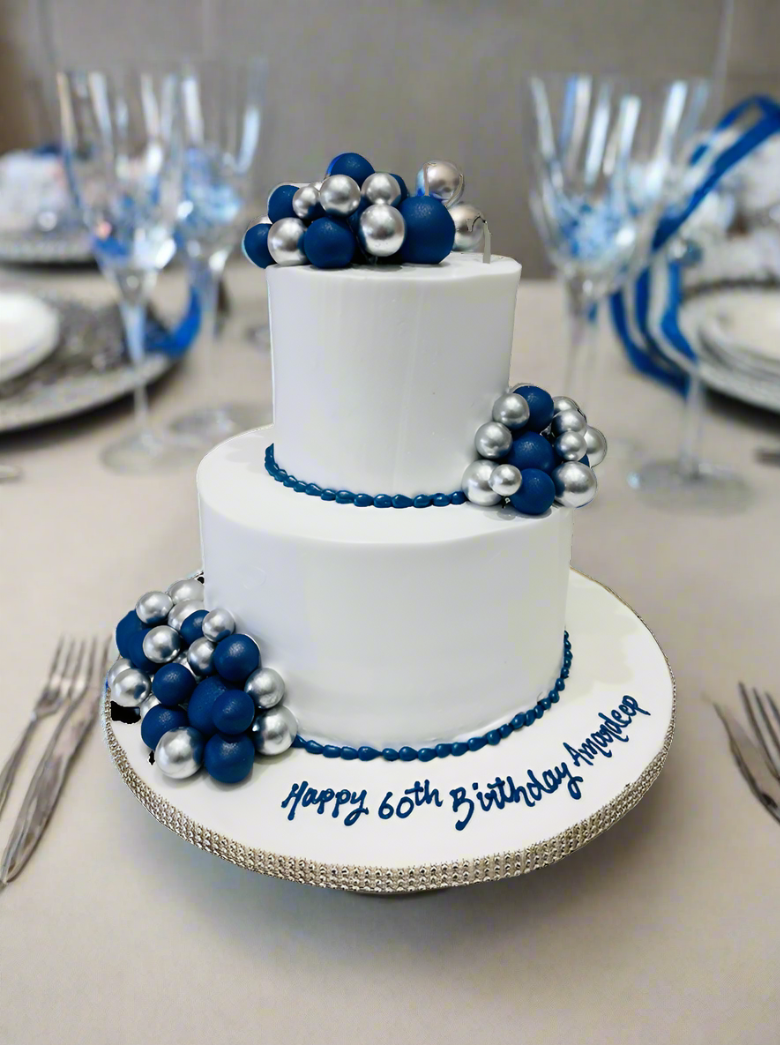 Blue & White Tiered Cake